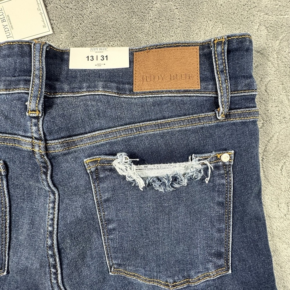 Judy Blue Boot Cut Jeans 13/31 Blue Distressed Mid Rise Frayed Hem Double Button - Picture 8 of 12